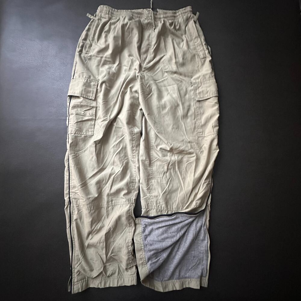 VTG Quiksilver Pants Mens XL Beige Windbreaker Baggy Cargo Y2k Cotton Lined